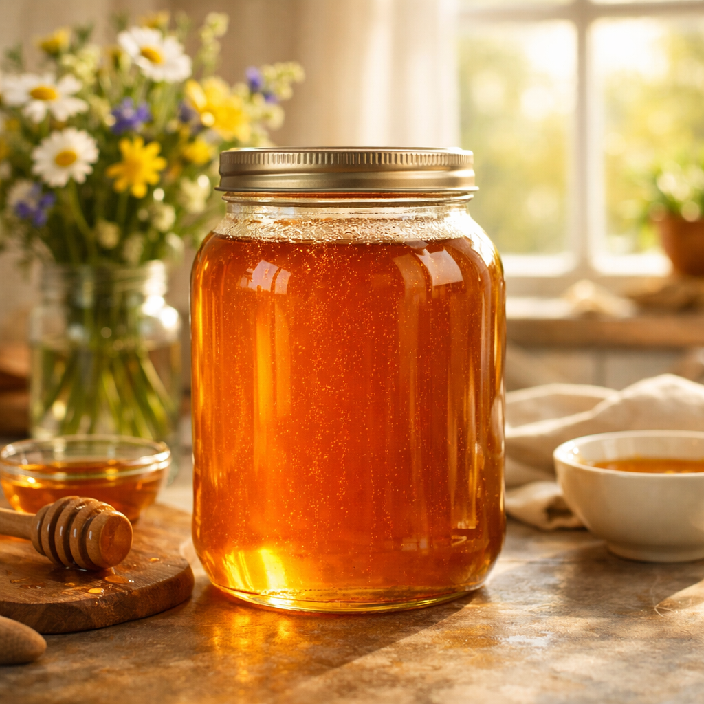 Mel puro em pote para família
